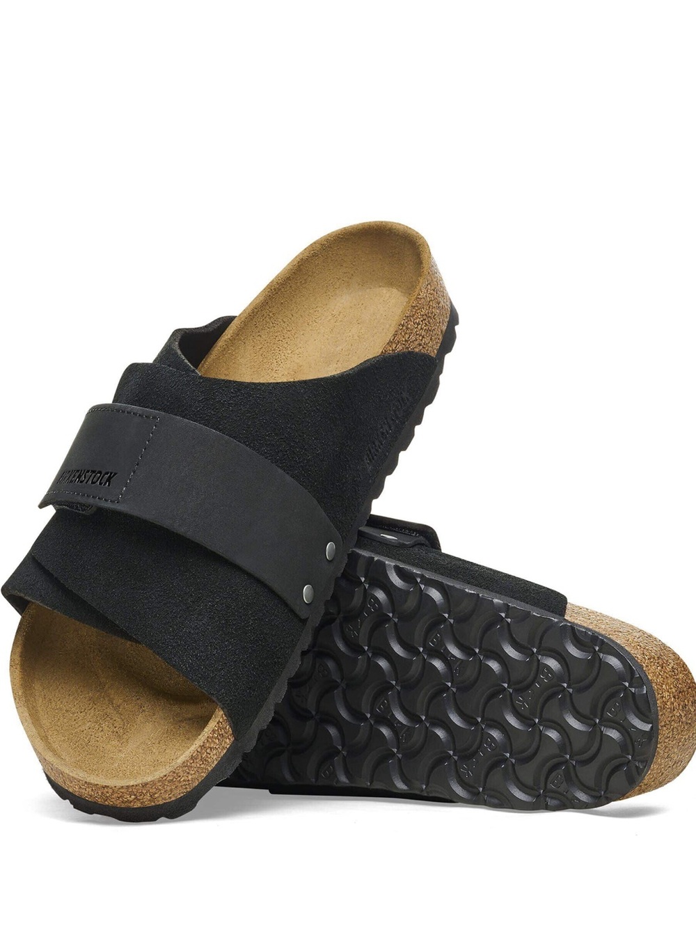 Birkenstock Kyoto Black Suede Adjustable Buckle Slide Sandal